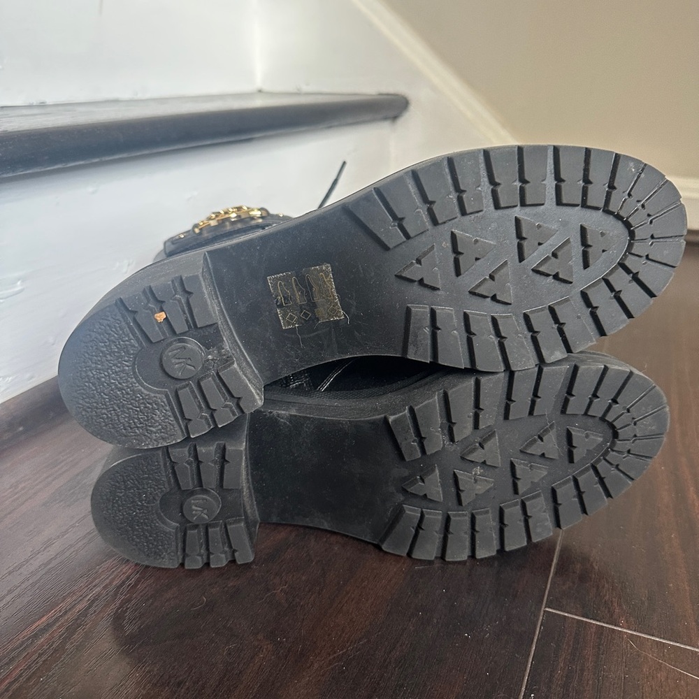 Michael Kors Black Combat Boots with Gold Accents - Picture 4 of 4